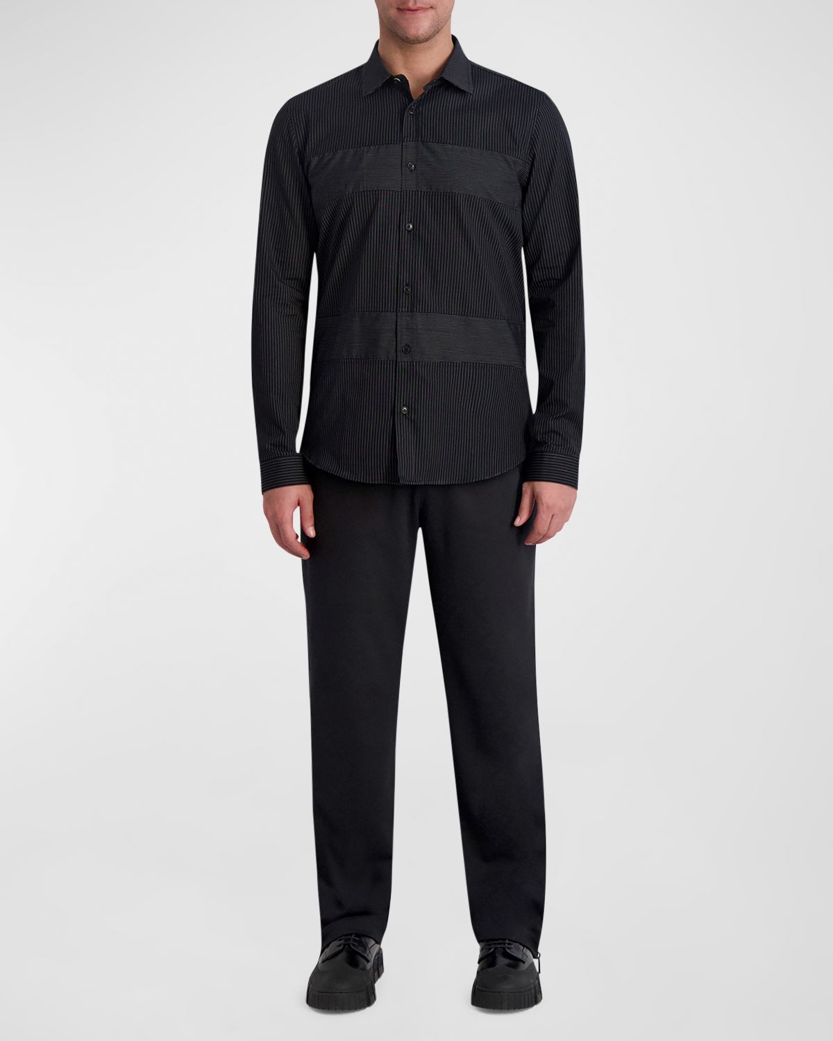 Karl Lagerfeld Paris White Label Men 's Stripe Blocked Sport Shirt