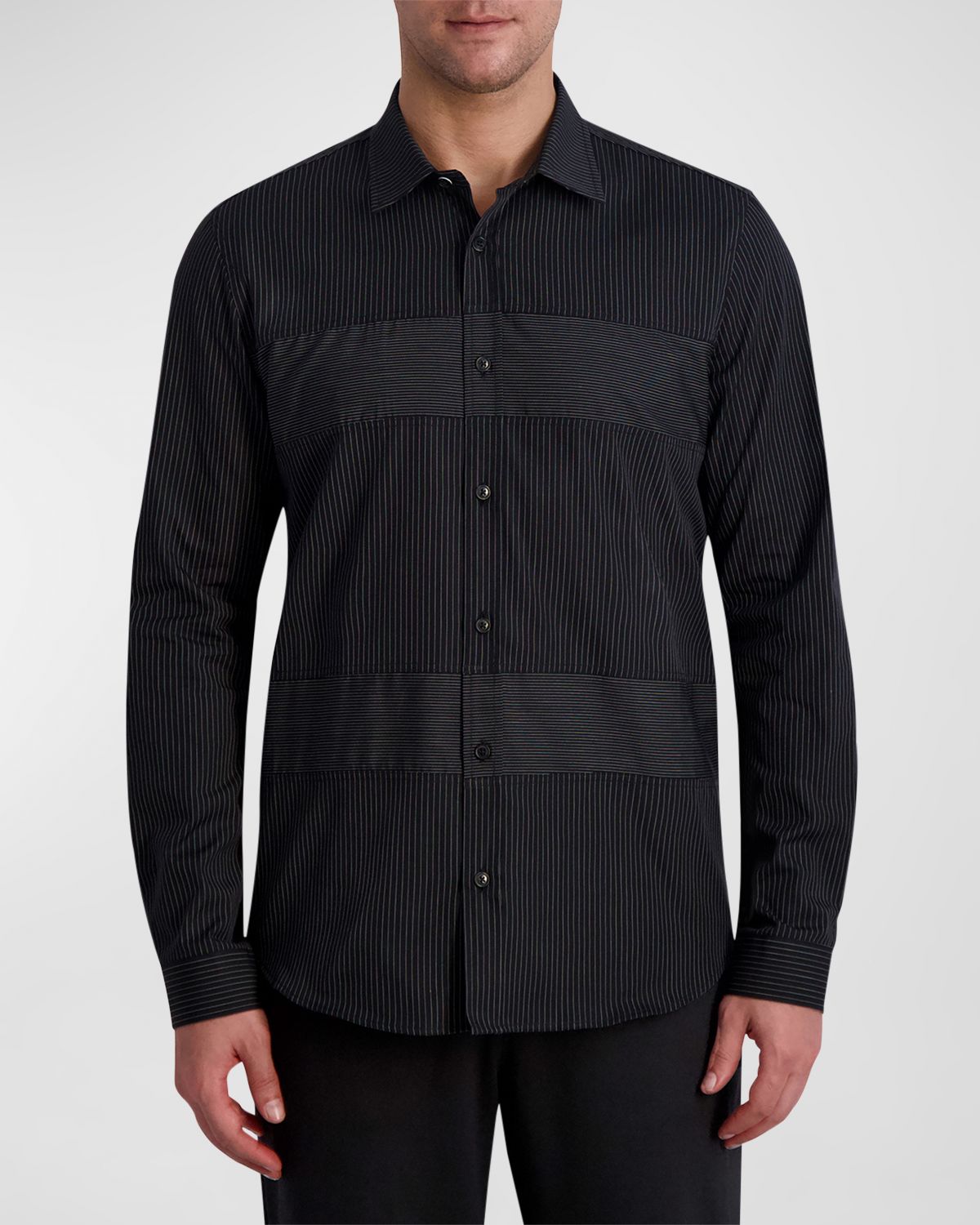 Karl Lagerfeld Paris White Label Men 's Stripe Blocked Sport Shirt