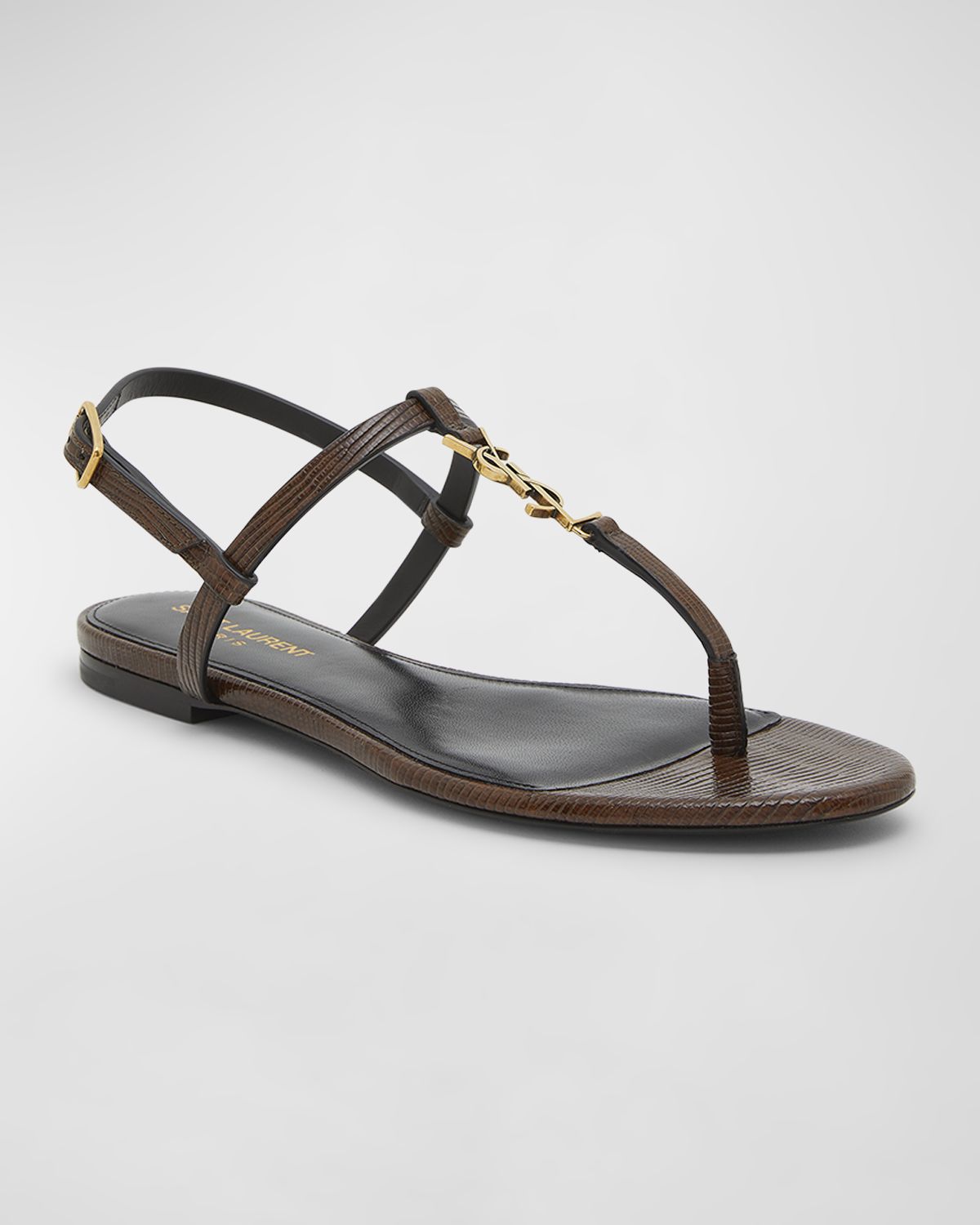 Saint Laurent Cassandra Embossed YSL T-Strap Sandals