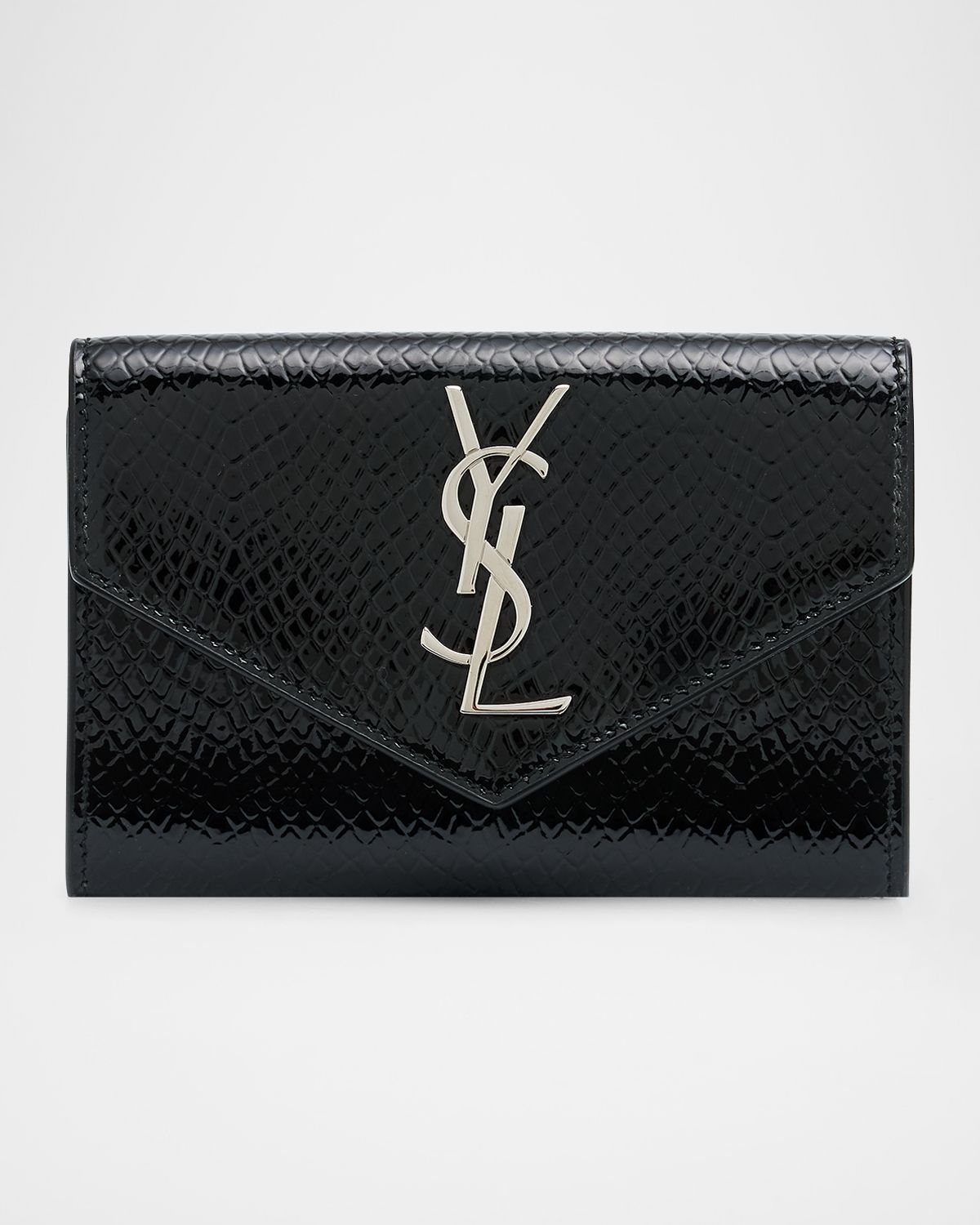 Saint Laurent Cassandre Small YSL Flap Wallet in Python-Embossed Leather