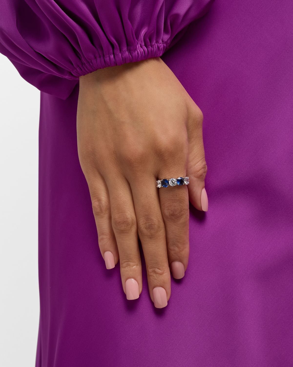 Fantasia by DeSerio Alternating Sapphire and Cubic Zirconia Half Eternity Band