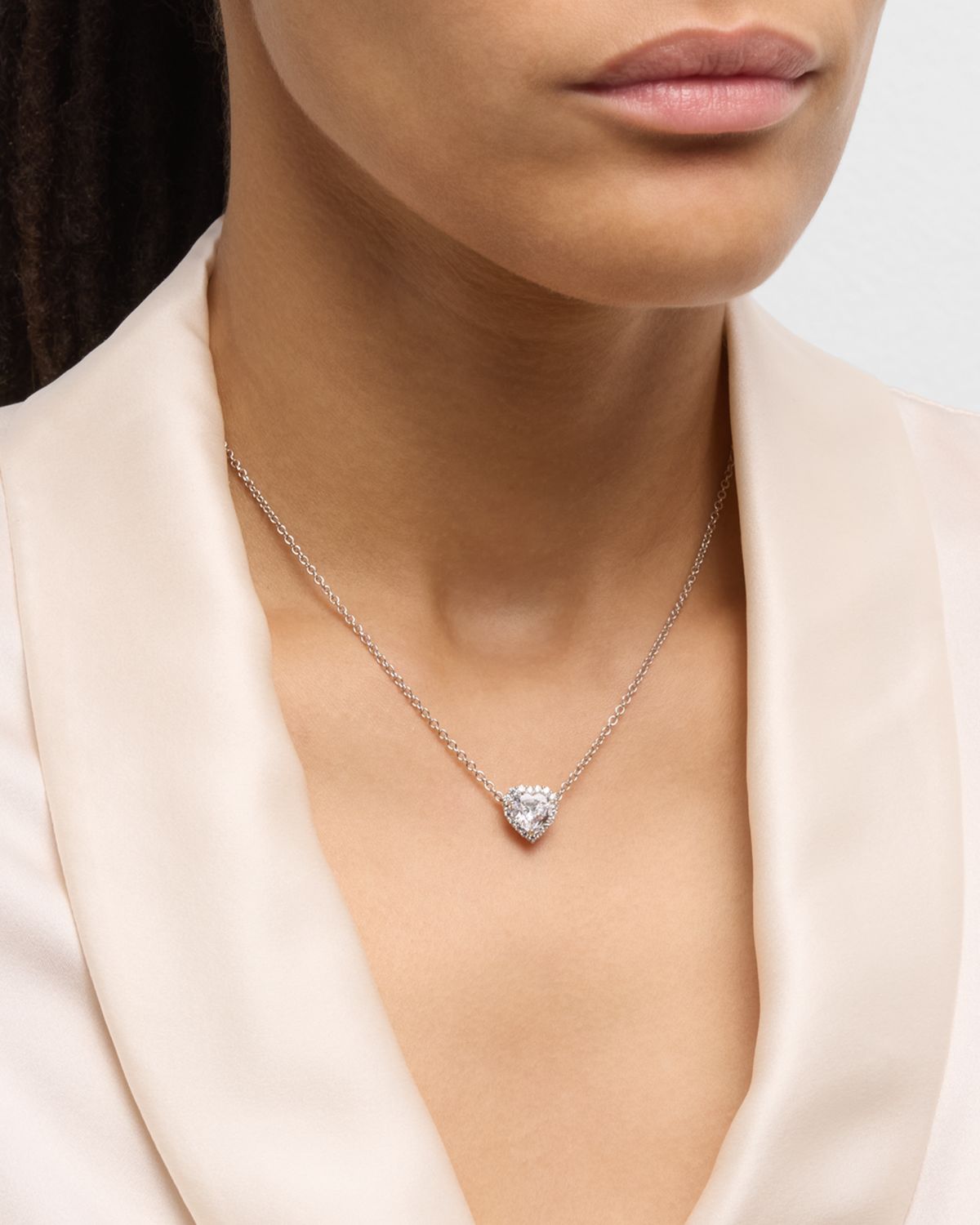 Fantasia by DeSerio Cubic Zirconia Heart Pendant Necklace with Micropave