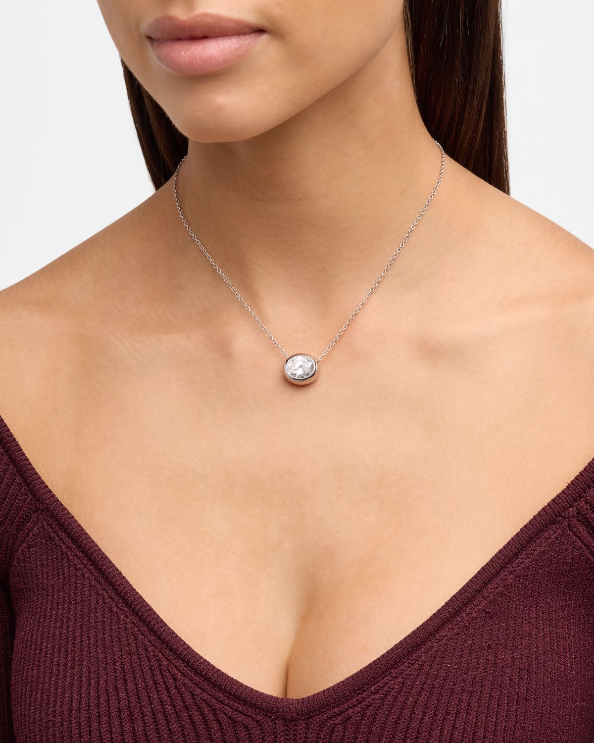 Fantasia by DeSerio Cubic Zirconia Bezel Set Oval Necklace