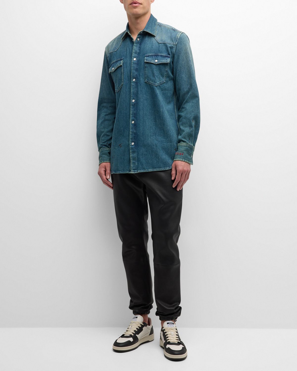 Golden Goose Men 's Journey Dirty Wash Denim Shirt