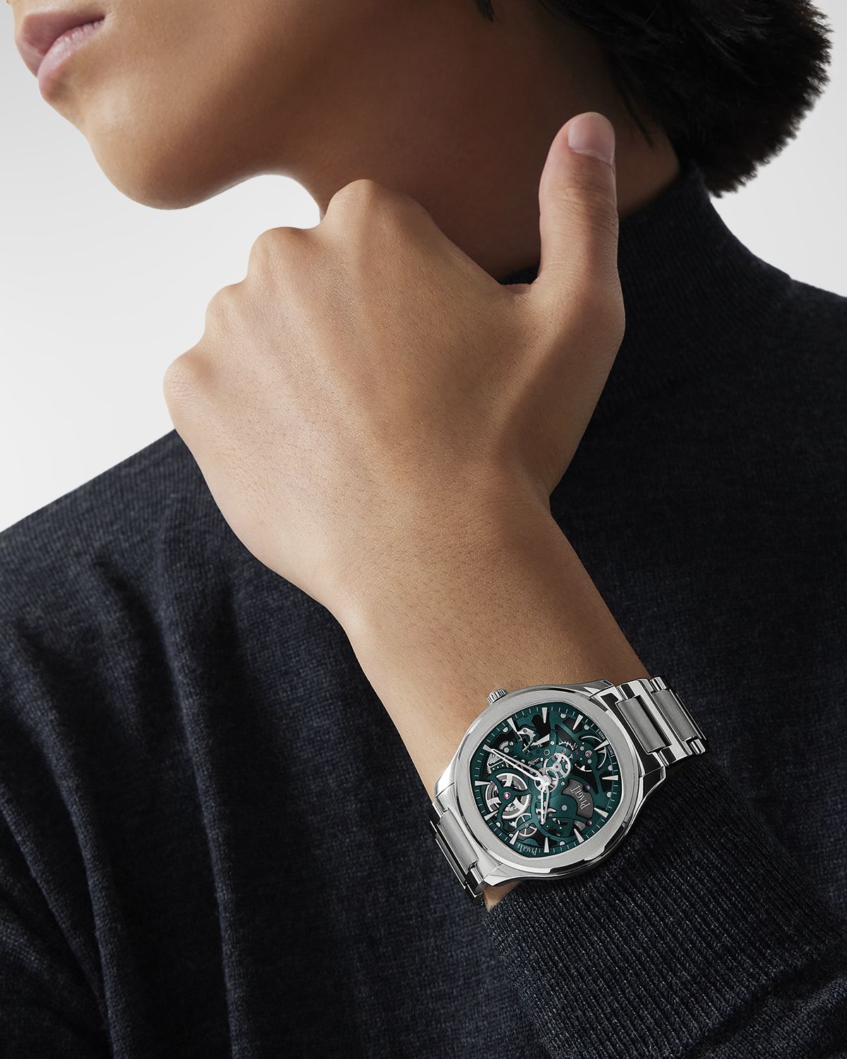 PIAGET Polo 42mm Stainless Steel Green Skeleton Watch