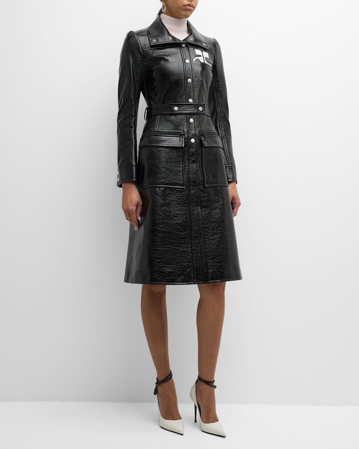 Courreges Reedition Vinyl Belted A-Line Trench Coat