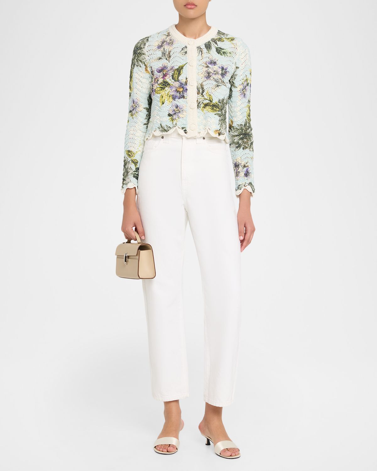Cara Cara Jolene Floral Cotton Crochet Cropped Cardigan