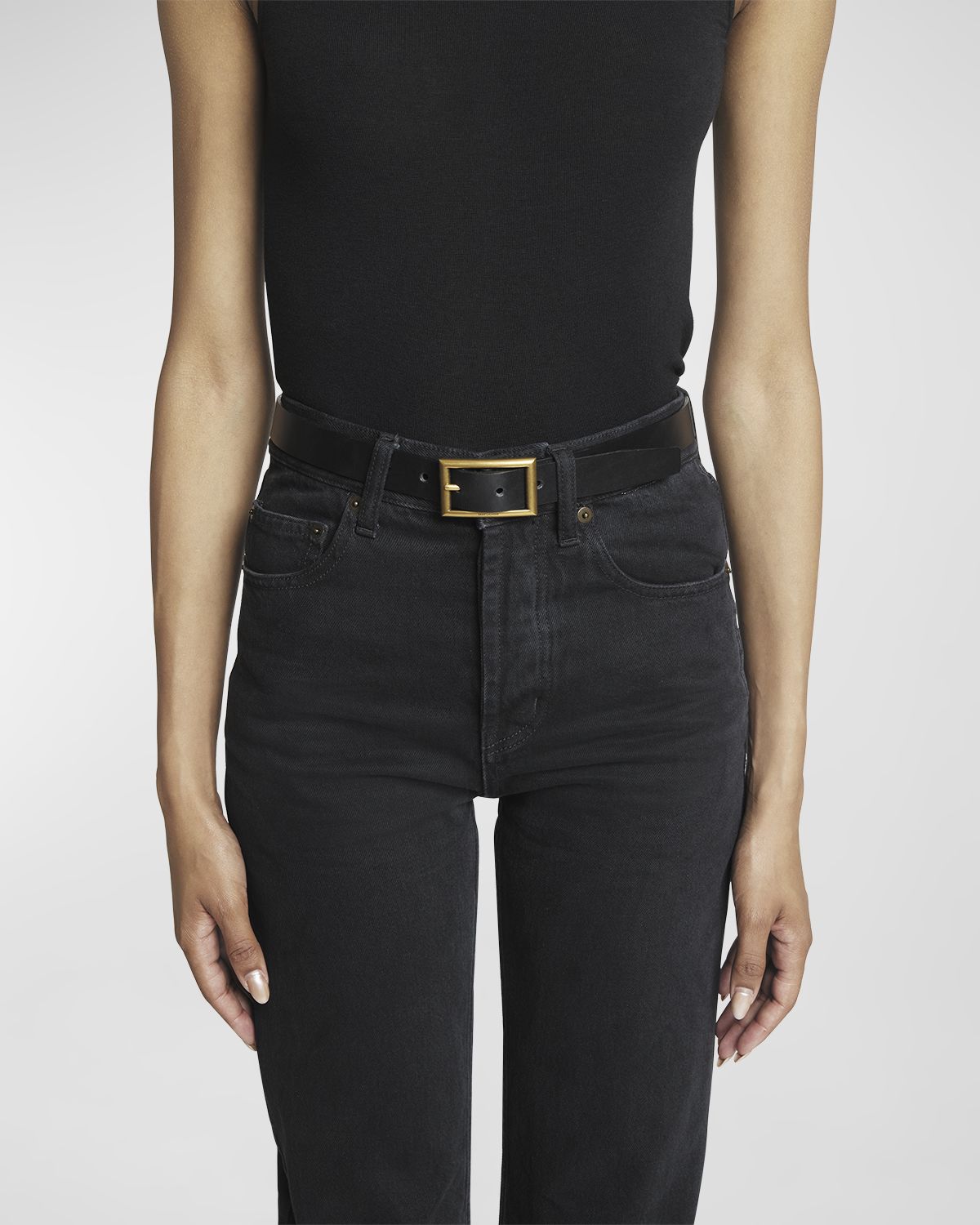 Saint Laurent Smooth Leather Belt With a Rectangular Buckle