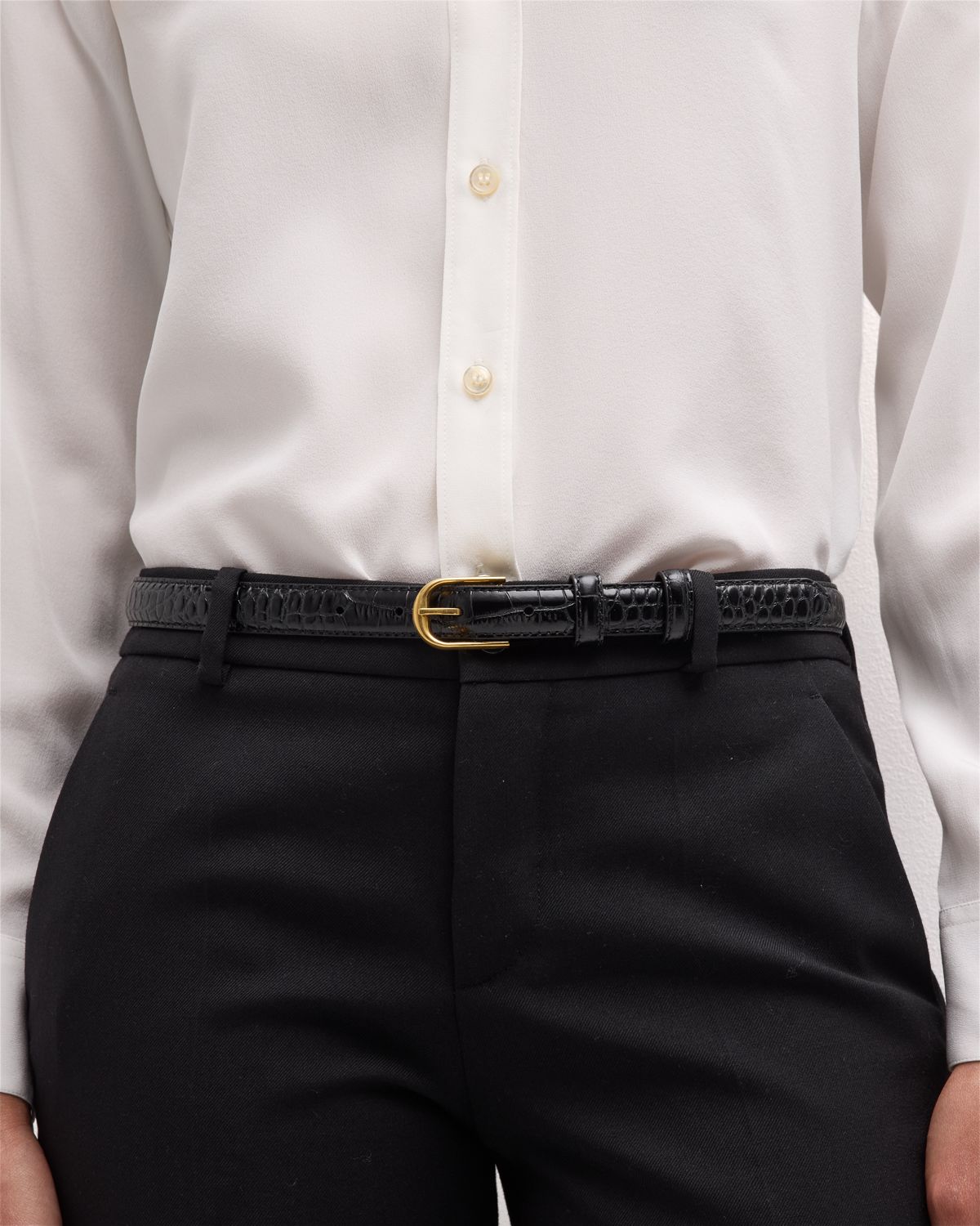 Nili Lotan Jane Croc Leather Thin Belt