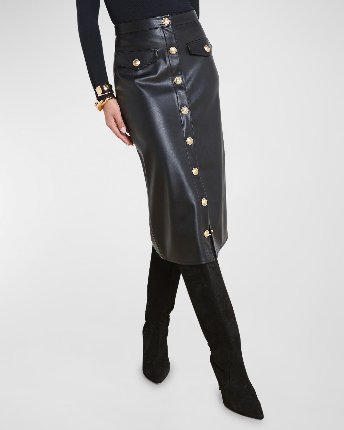 L 'Agence Milan Faux Leather Midi Skirt