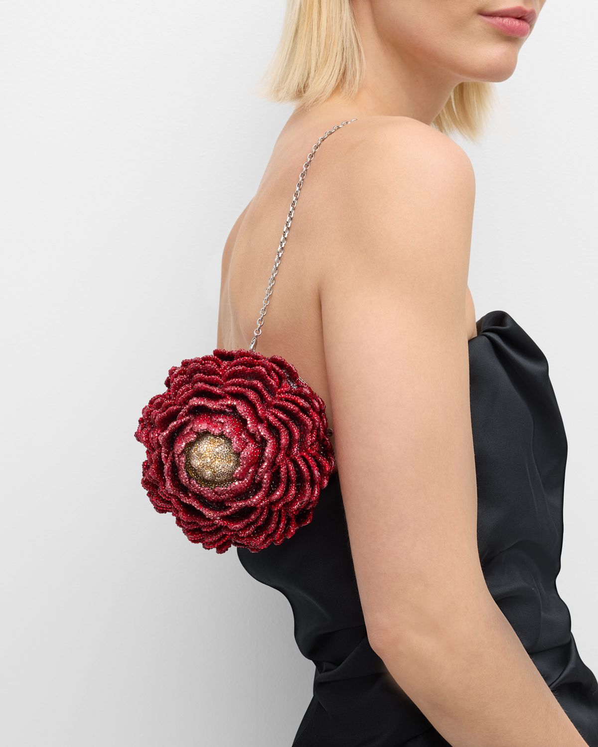 Judith Leiber Couture Peony Flame Crystal Clutch Bag