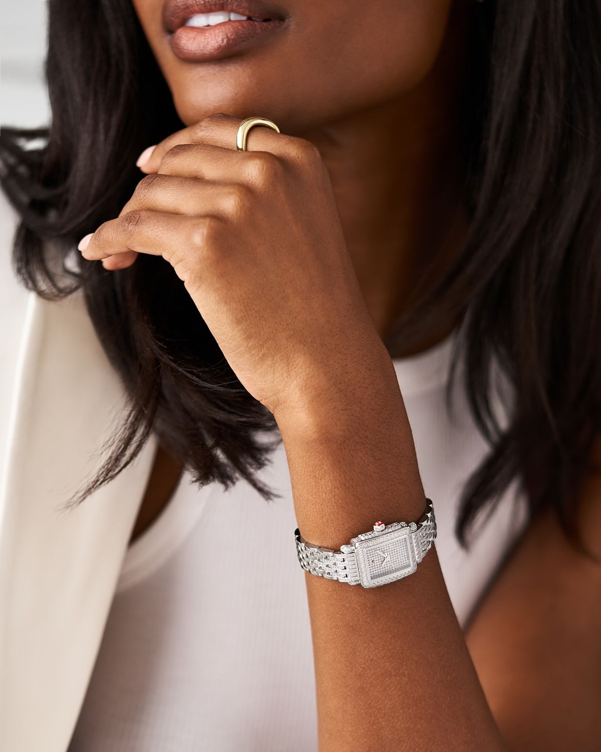 MICHELE Special Edition Deco Mini Stainless Steel Pave Diamond Watch