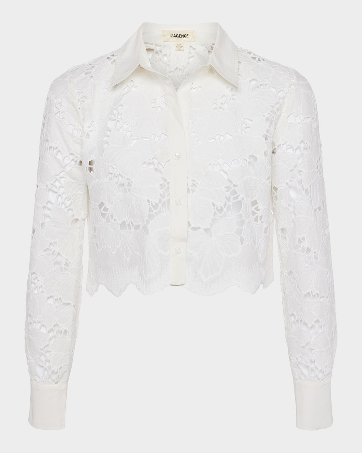 L 'Agence Seychelle Floral Eyelet-Embroidered Cropped Shirt
