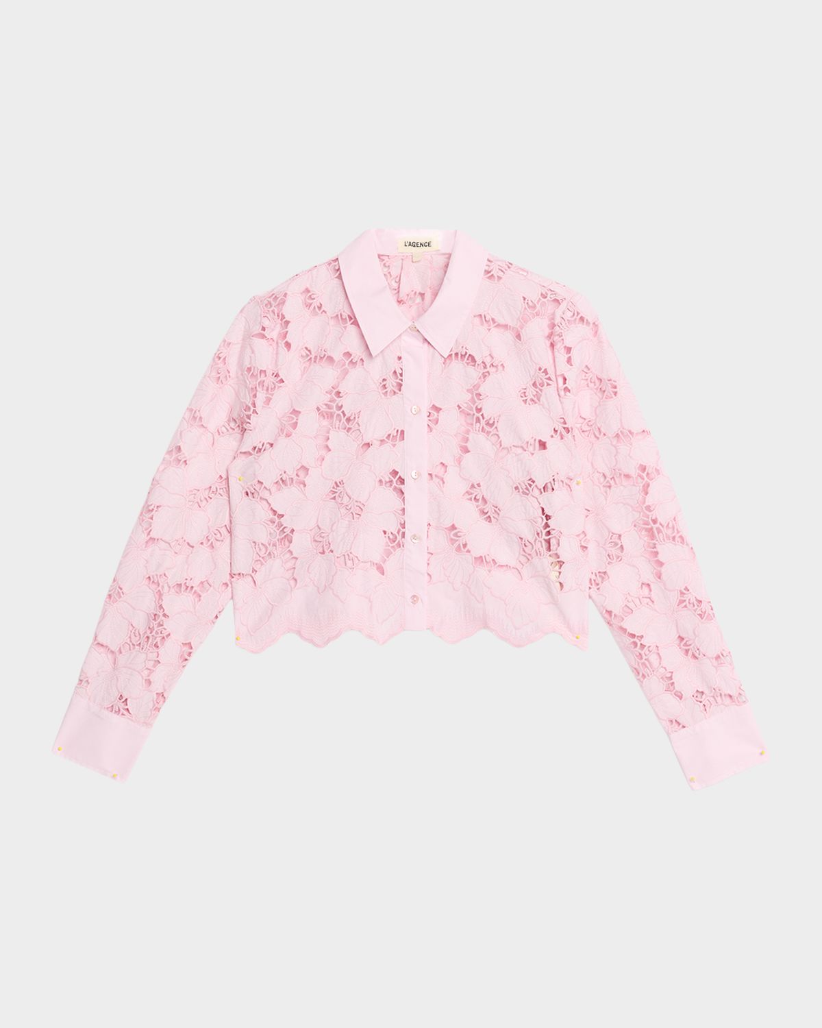 L 'Agence Seychelle Floral Eyelet-Embroidered Cropped Shirt