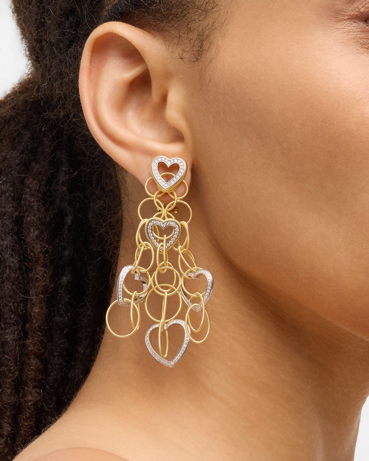 Buccellati Hawaii 18K Yellow Gold Pendant Earrings with Diamond Hearts