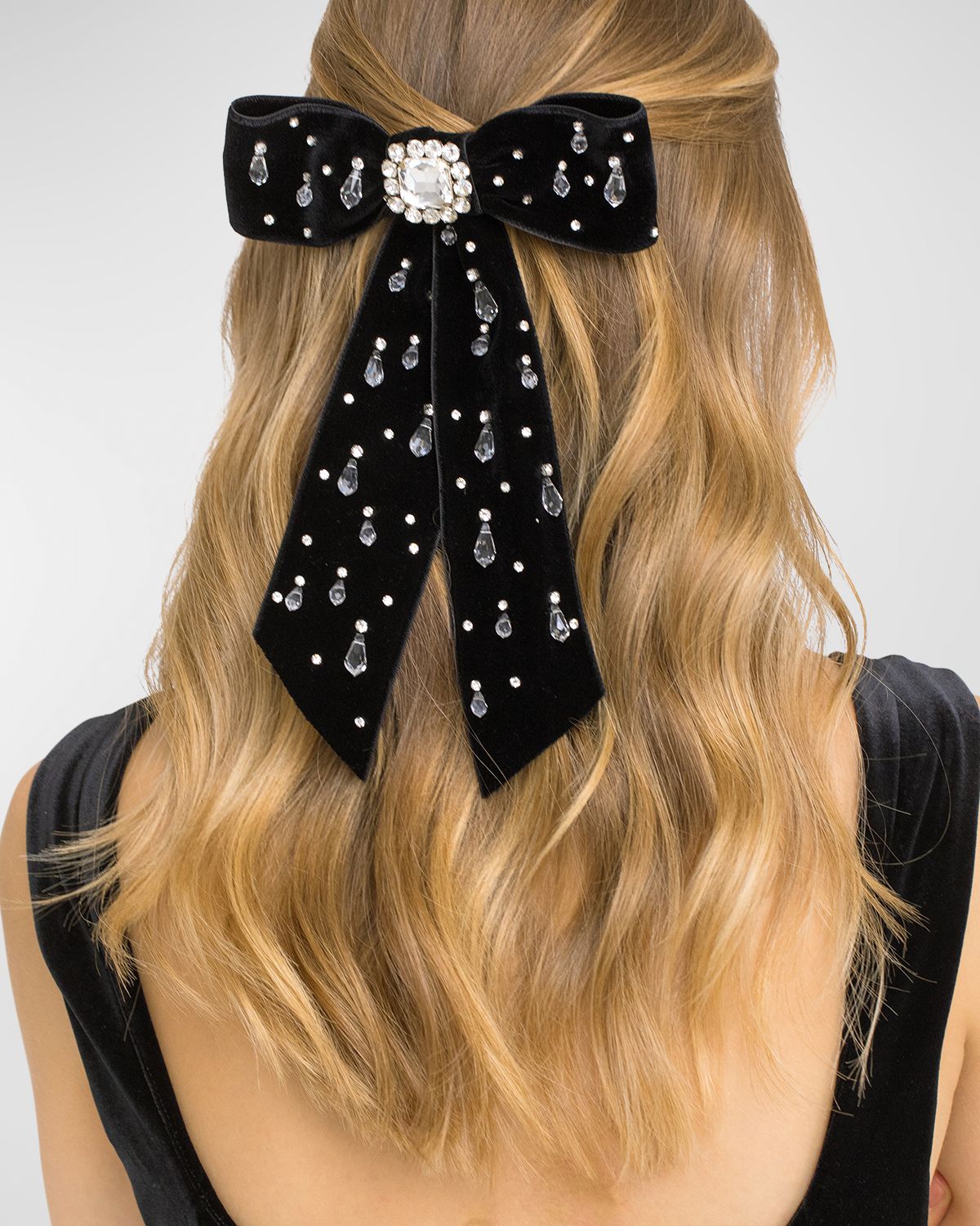 Jennifer Behr Alva Embellished Velvet Bow Barrette