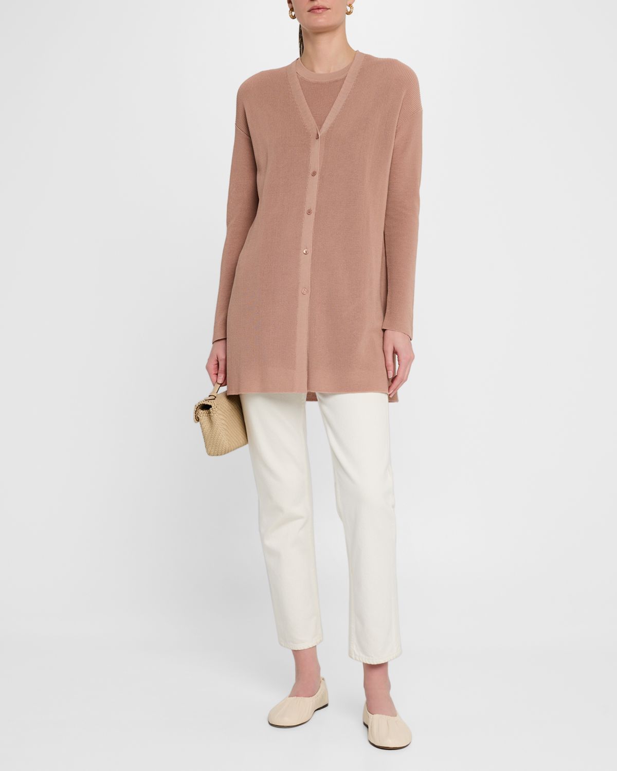 Lafayette 148 New York Ribbed Side-Slit Cotton Cardigan