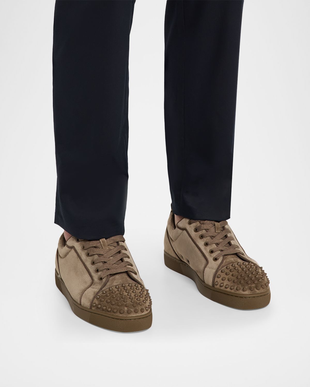 Christian Louboutin Men 's Louis Junior Spikes Low-Top Suede Sneakers