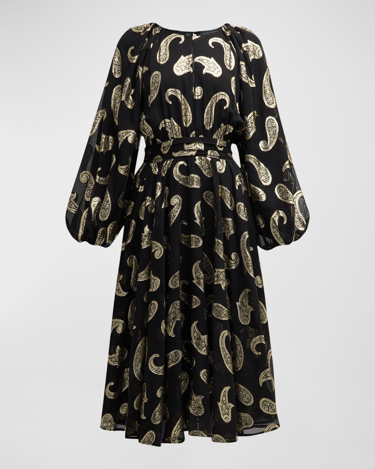 Elie Tahari The Audrey Metallic Paisley-Print Midi Dress