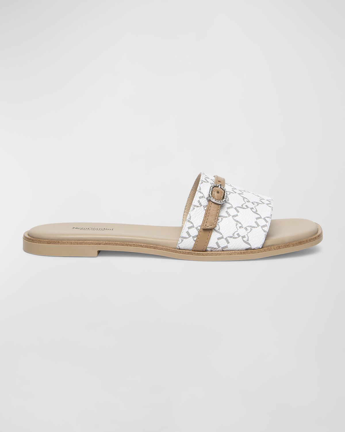 NeroGiardini Logo Leather Buckle Slide Sandals