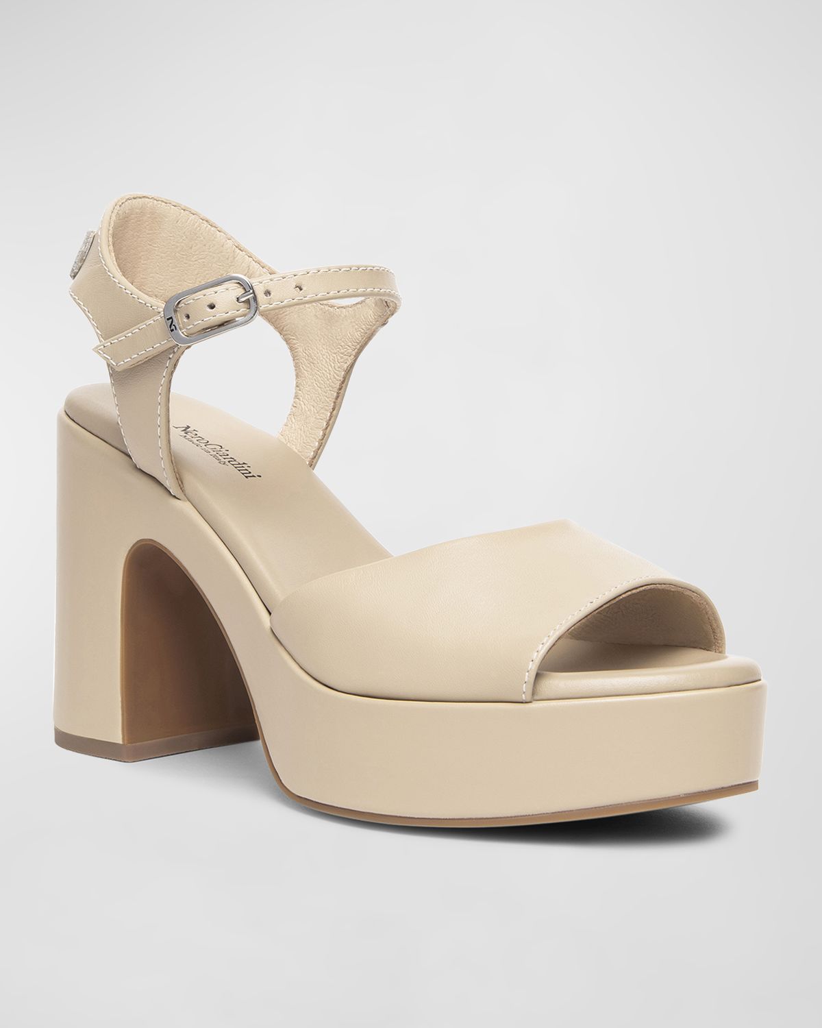 NeroGiardini Leather Chunky Ankle-Strap Platform Sandals