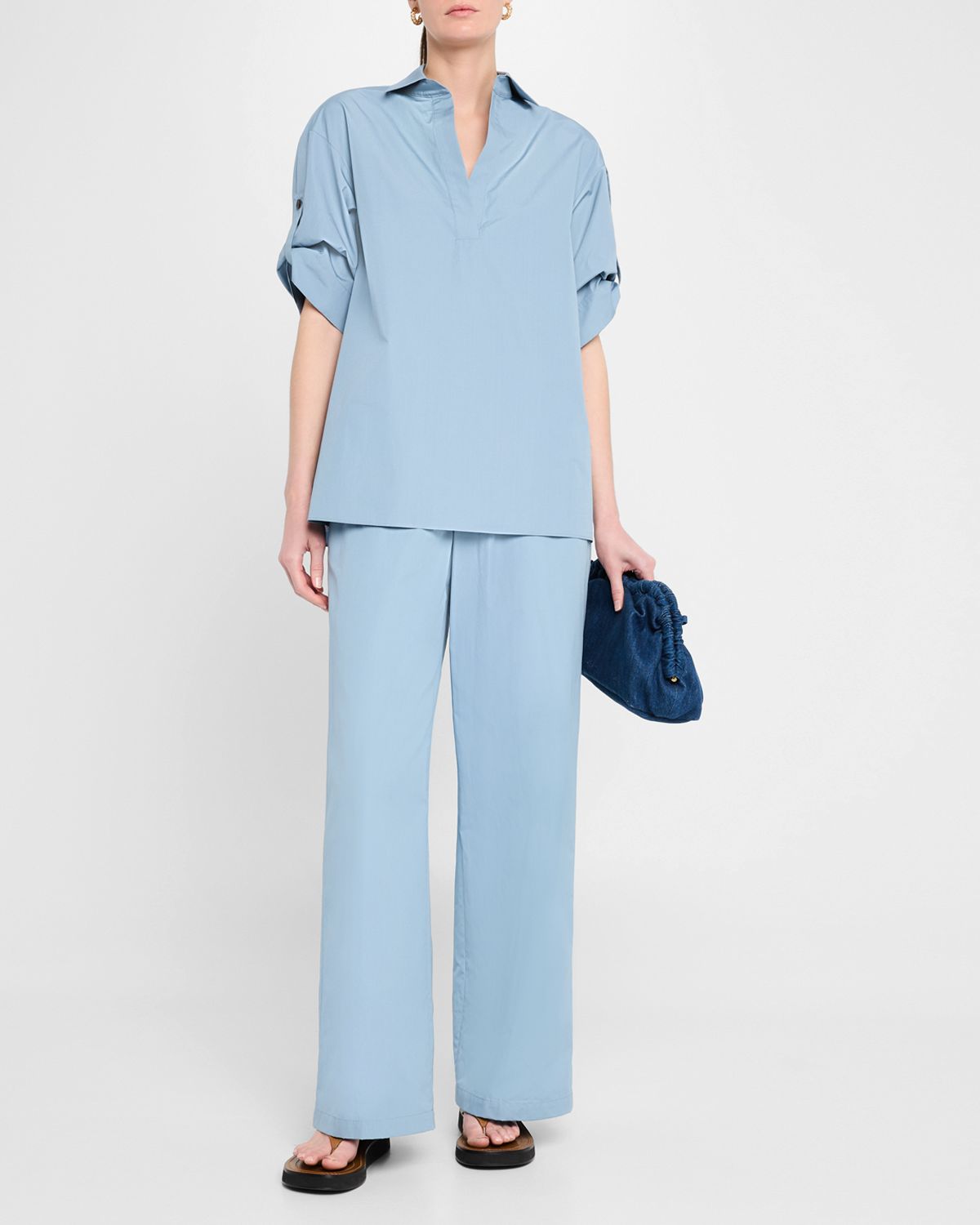 Lafayette 148 New York Riverside Wide-Leg Organic Cotton Poplin Pants