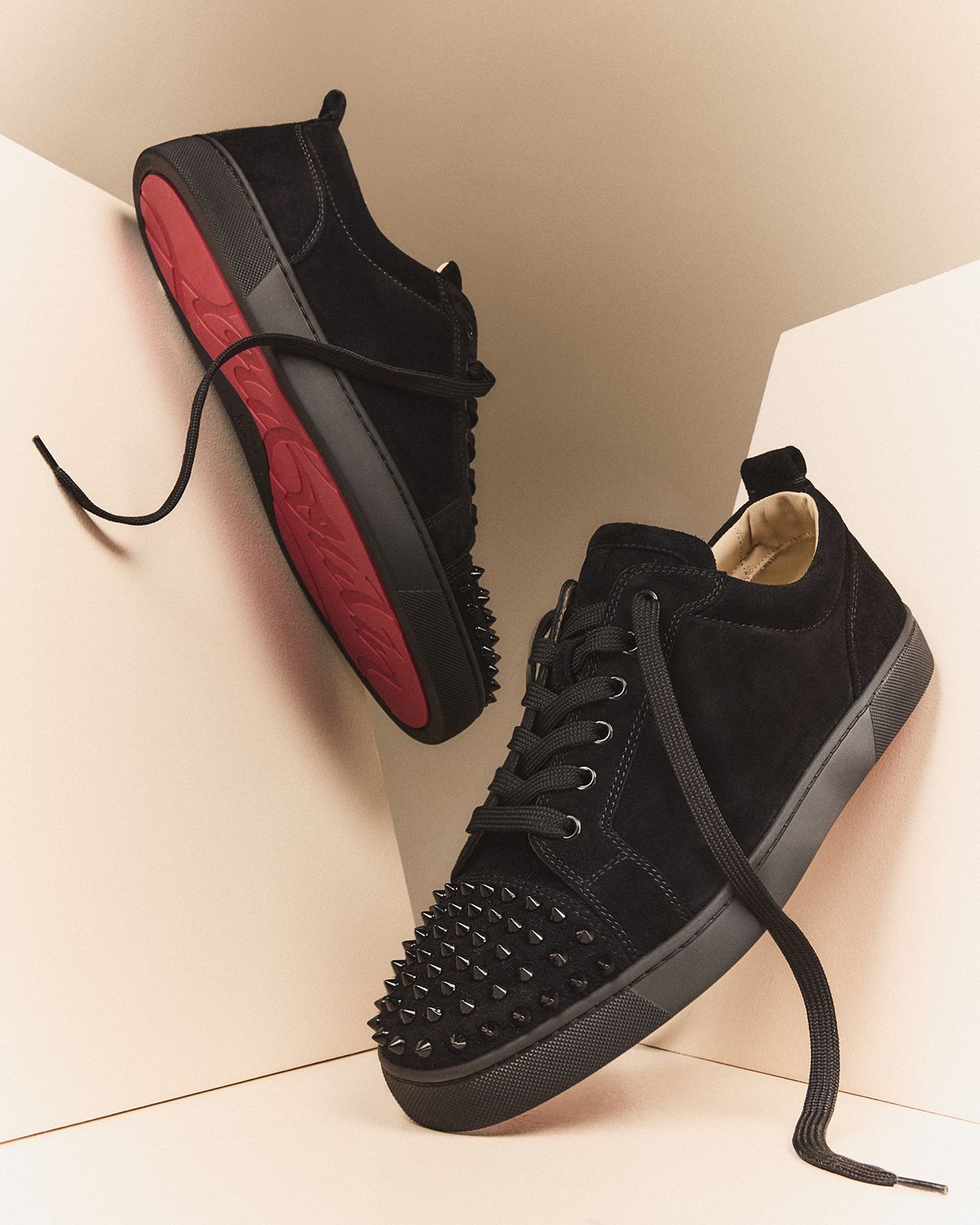 Christian Louboutin Men 's Louis Junior Spikes Leather Low-Top Sneakers