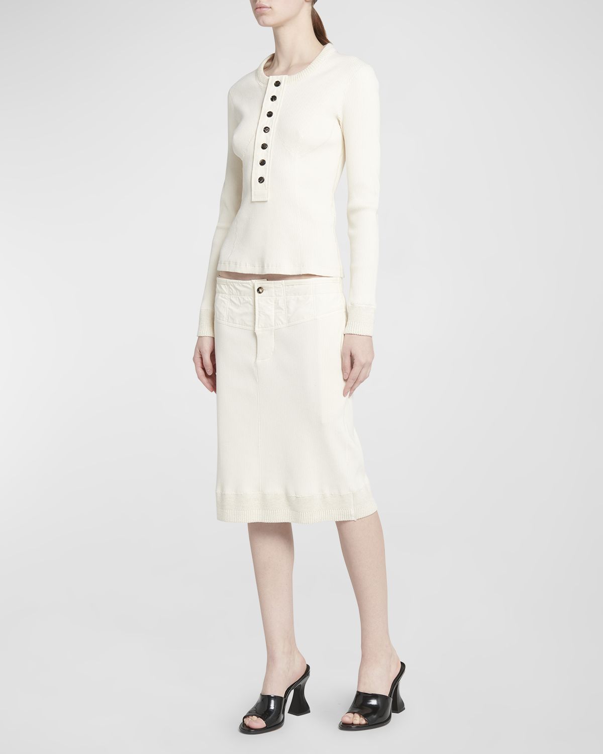 Bottega Veneta Long-Sleeve Compact Cotton Rib Jersey Henley T-Shirt