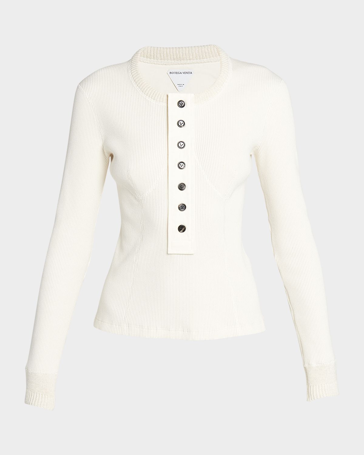 Bottega Veneta Long-Sleeve Compact Cotton Rib Jersey Henley T-Shirt