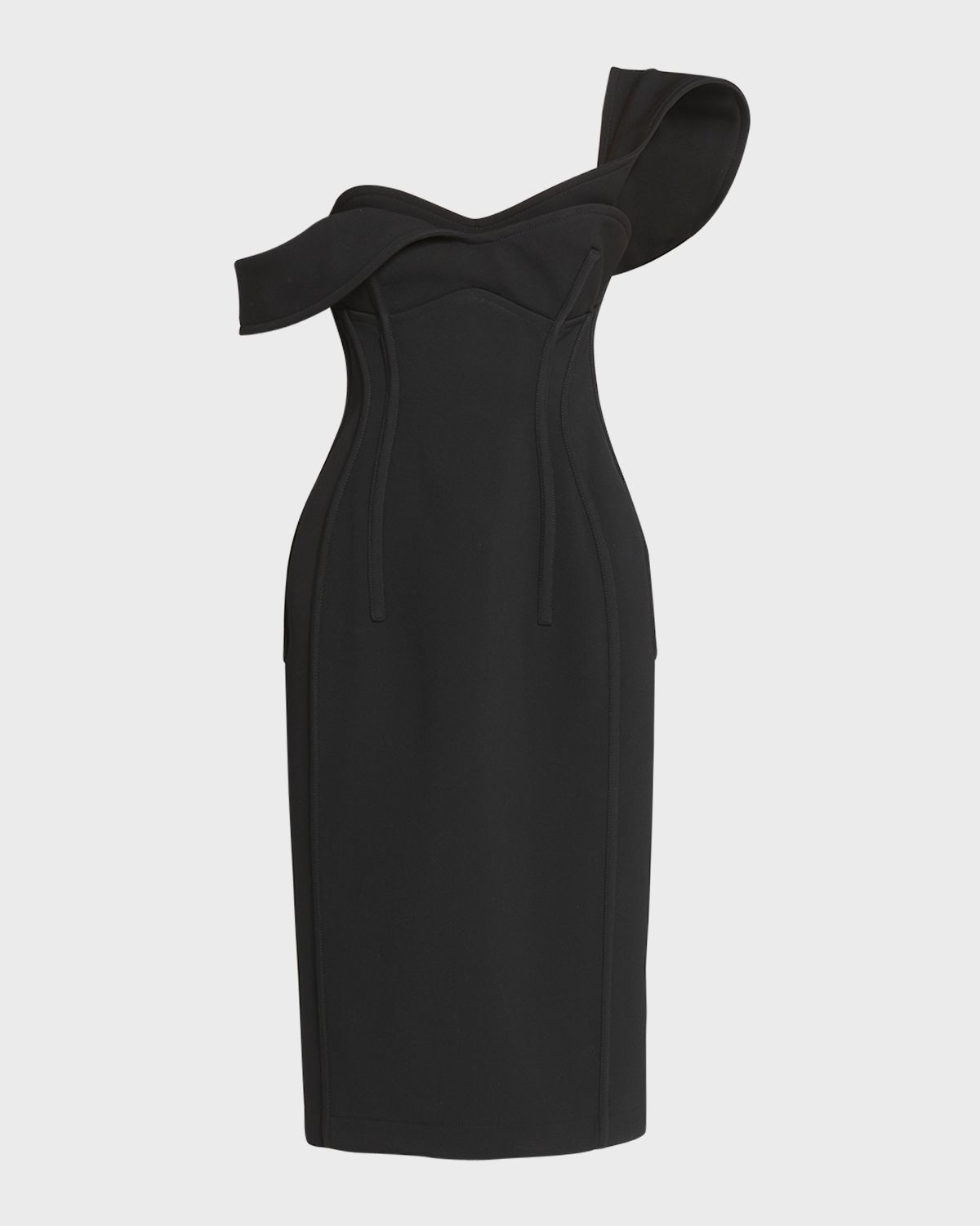 Bottega Veneta Off-The-Shoulder Bonded Wool Tricotine Midi Bustier Dress