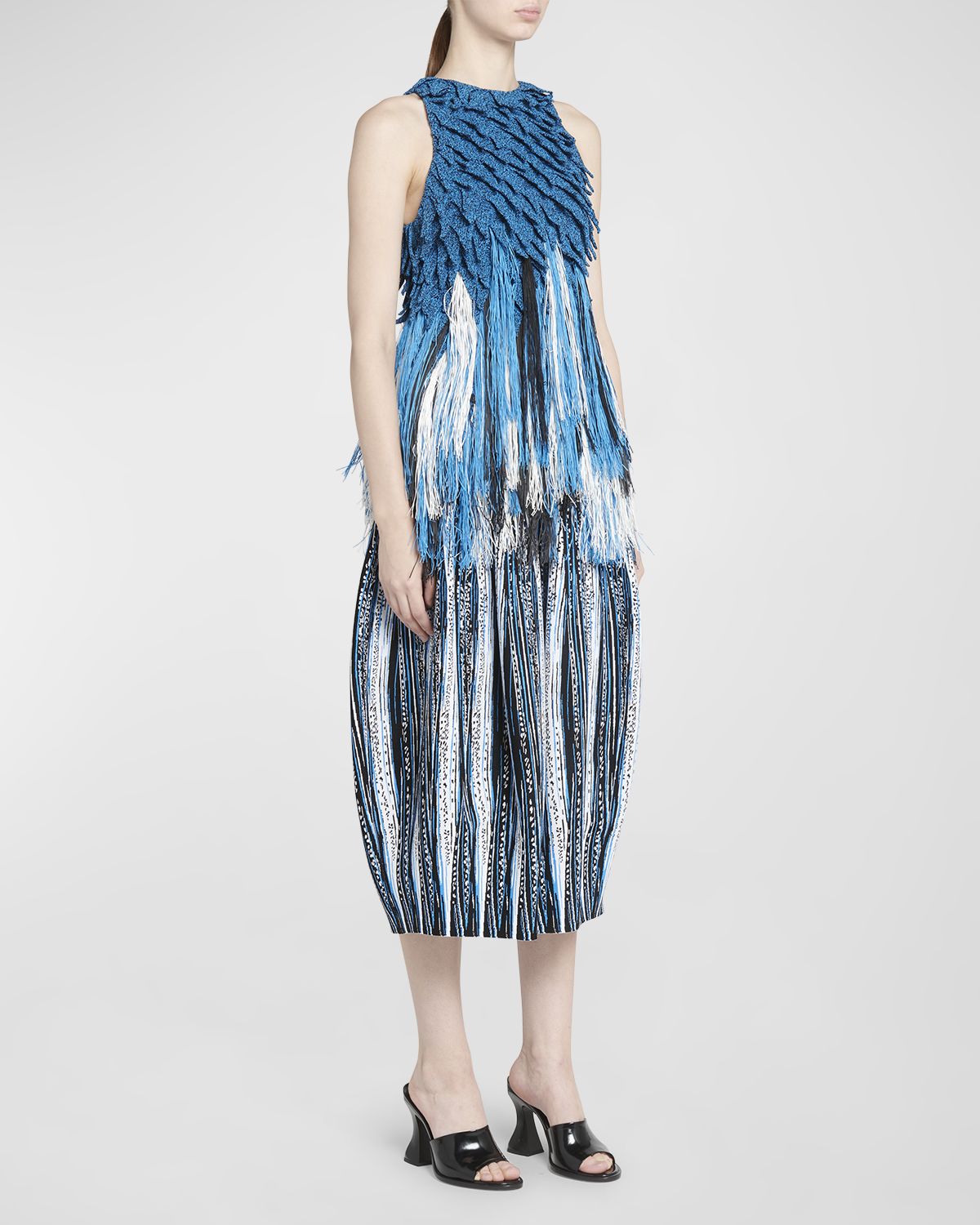 Bottega Veneta Sleeveless Fringe Empire-Waist Textured Knit Top
