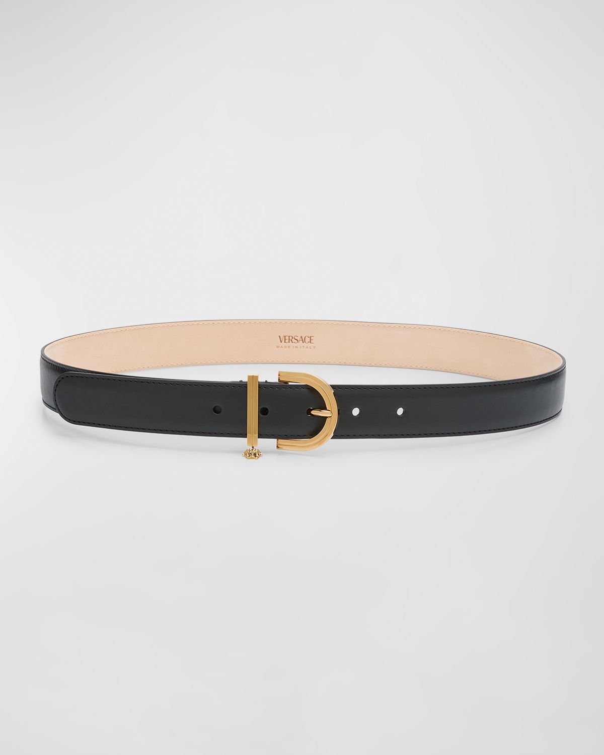 Versace Medusa Charm Leather & Brass Belt