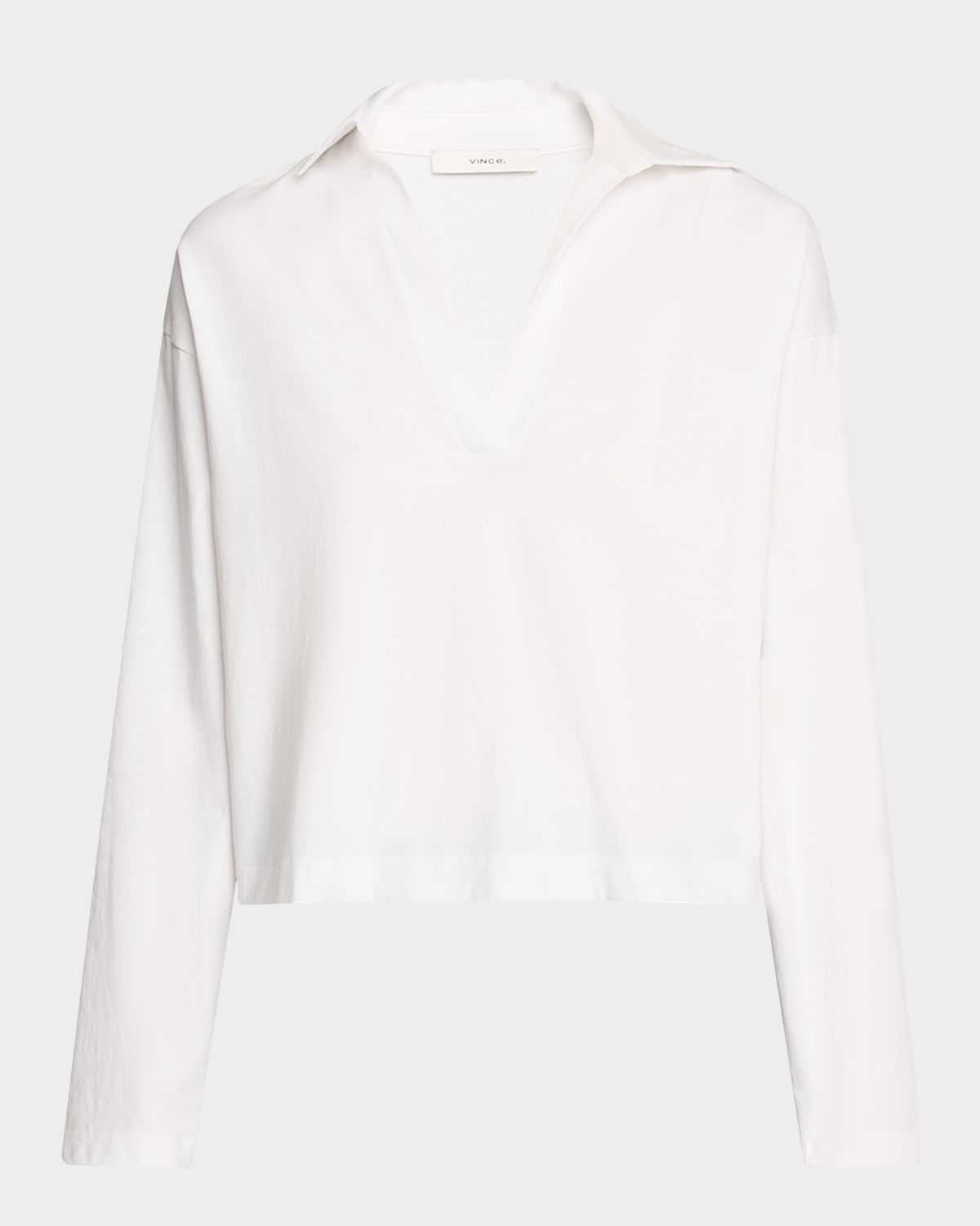 Vince Easy Cotton Long-Sleeve Pullover Polo Top
