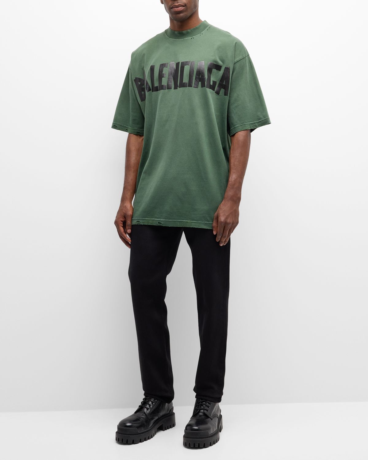 Balenciaga Men 's Taped-Logo Distressed T-Shirt