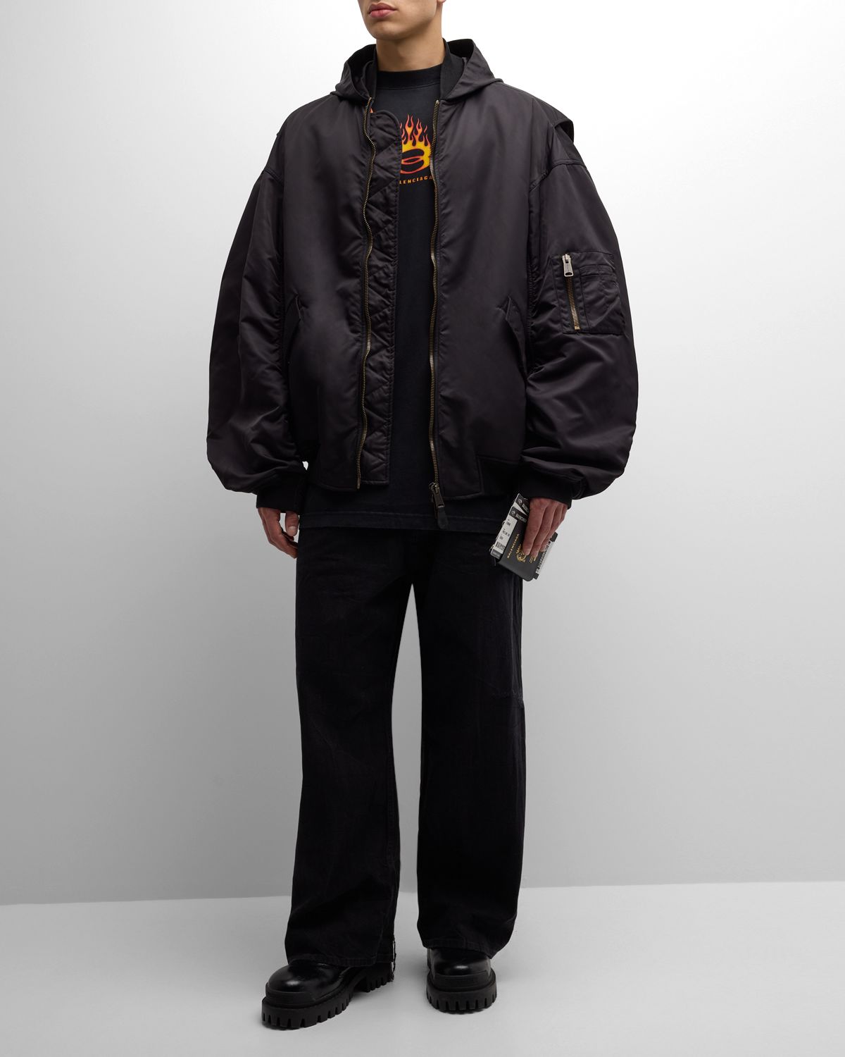 Balenciaga Men 's Light Hooded Bomber Jacket