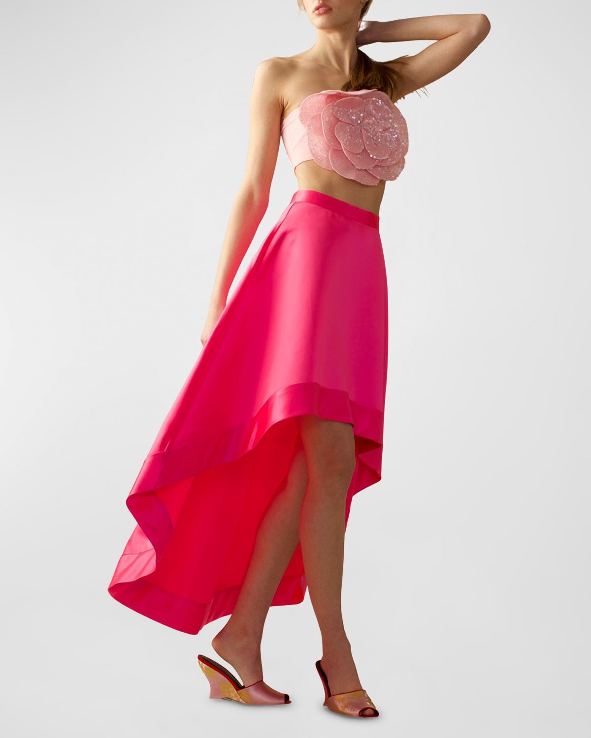 Cynthia Rowley High-Low A-Line Satin Maxi Skirt