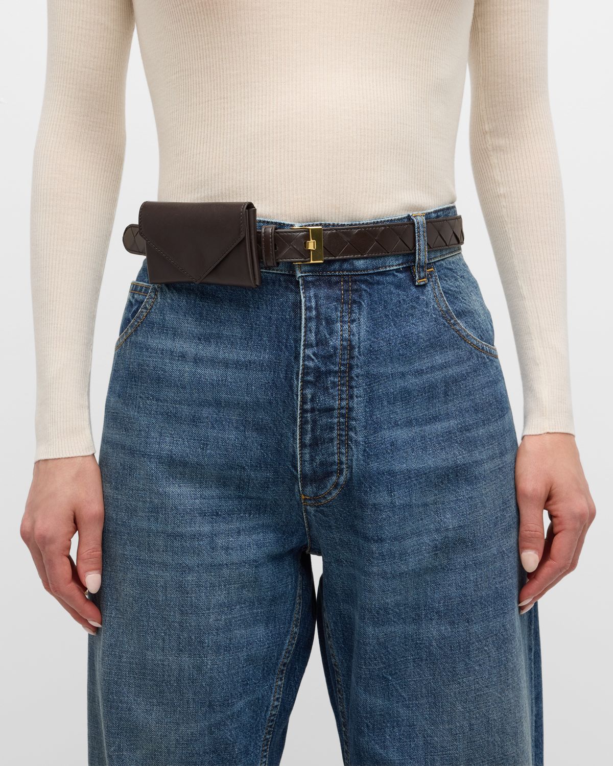 Bottega Veneta Woven Leather Belt With Wallet
