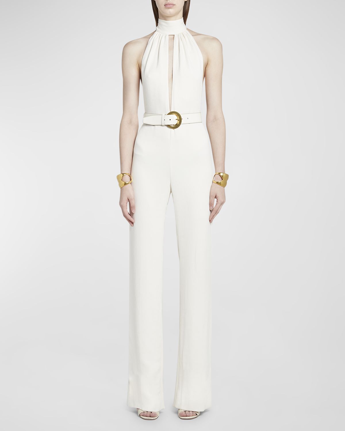 TOM FORD Stretch Sable Belted Halter Jumpsuit
