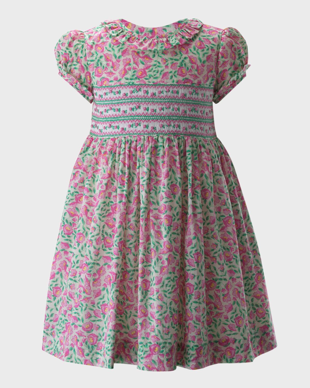 Rachel Riley Girl 's Leafy Floral Smocked Dress, Size 2-10
