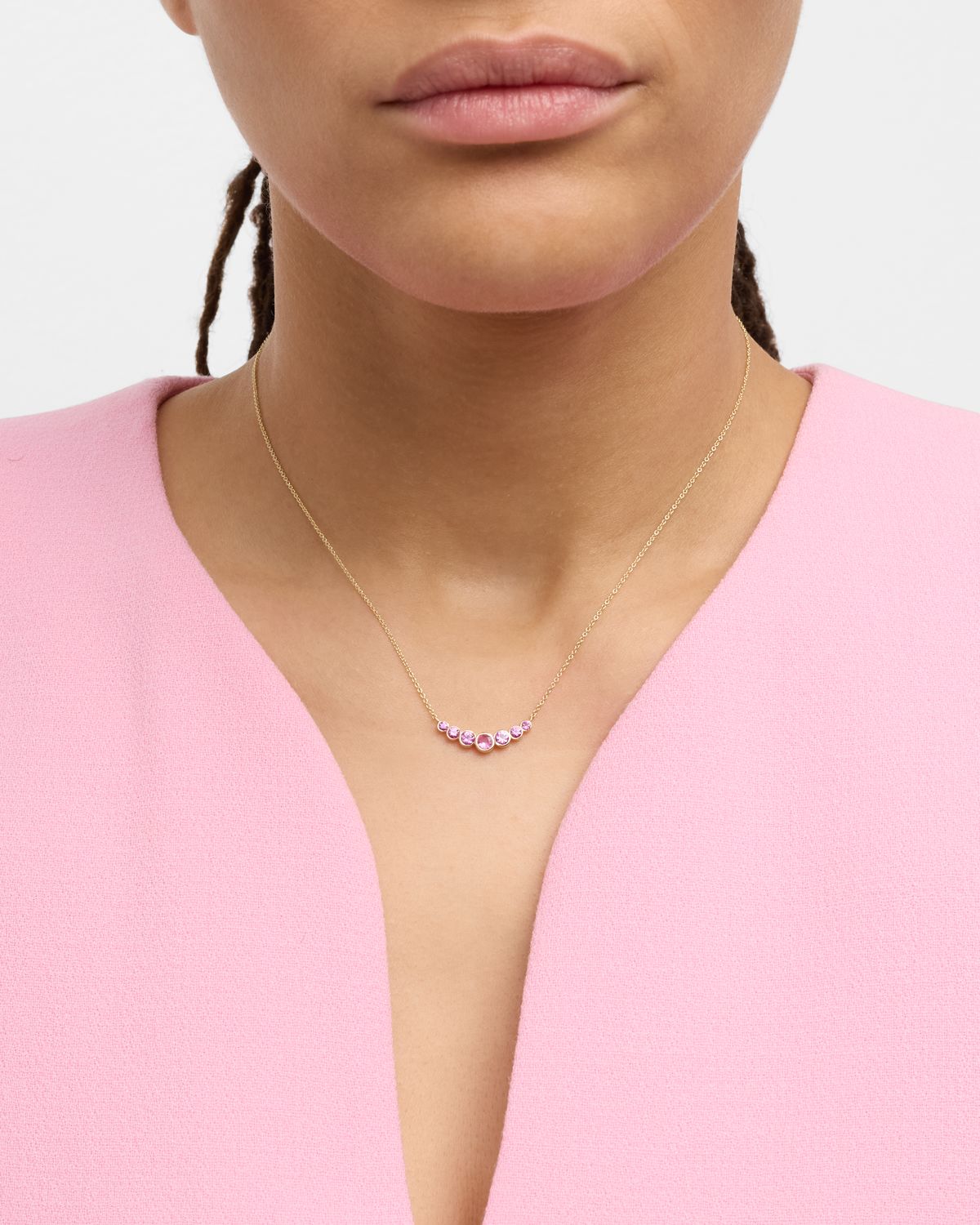 Sydney Evan 14K Graduated Bezel Curve Bar Necklace with Pink Sapphires