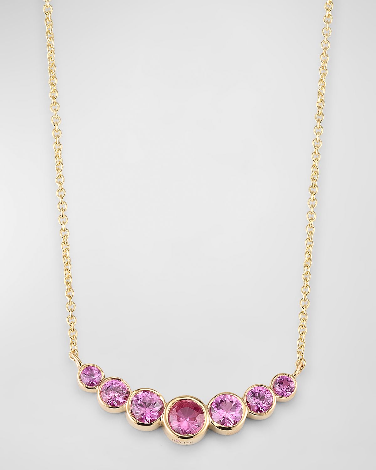 Sydney Evan 14K Graduated Bezel Curve Bar Necklace with Pink Sapphires