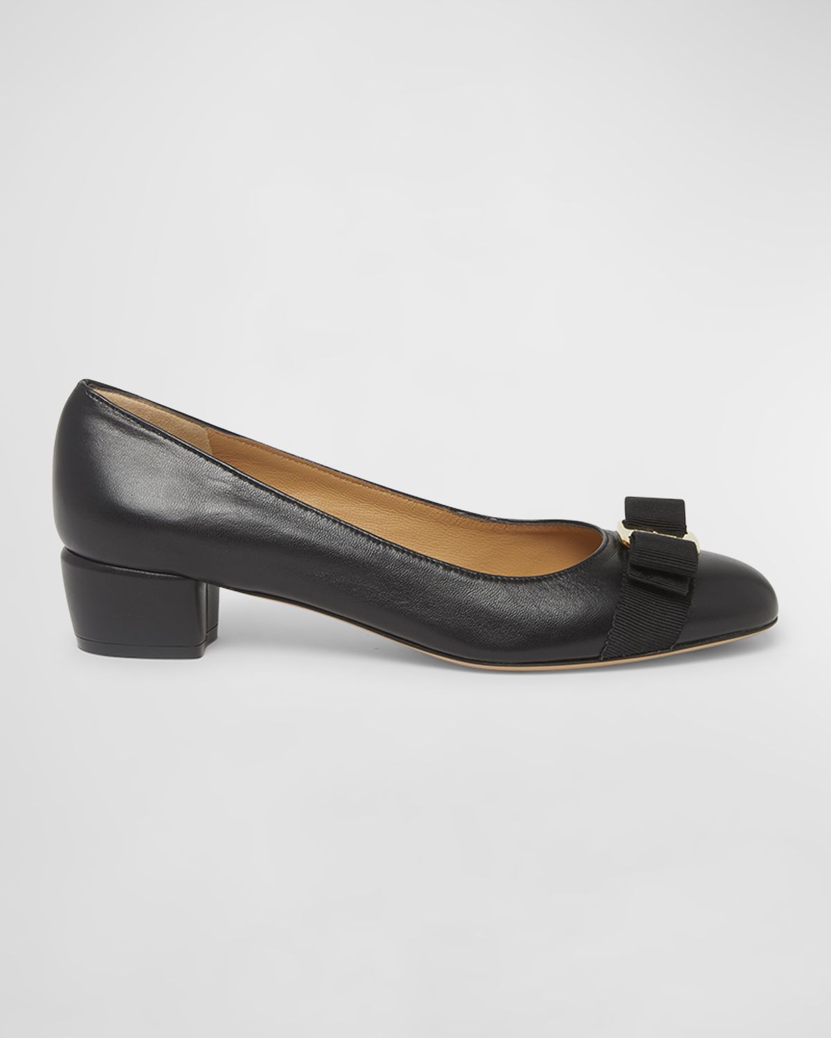 Ferragamo Vara Leather Bow Low Pumps