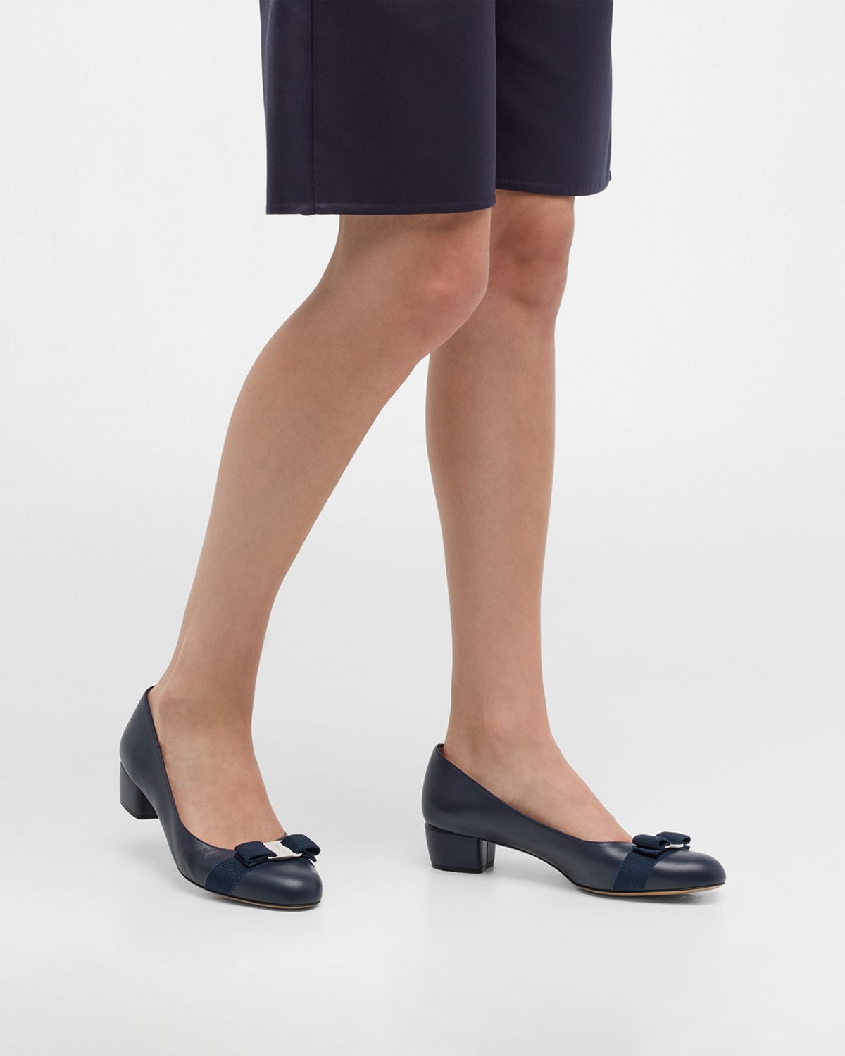 Ferragamo Vara Leather Bow Low Pumps
