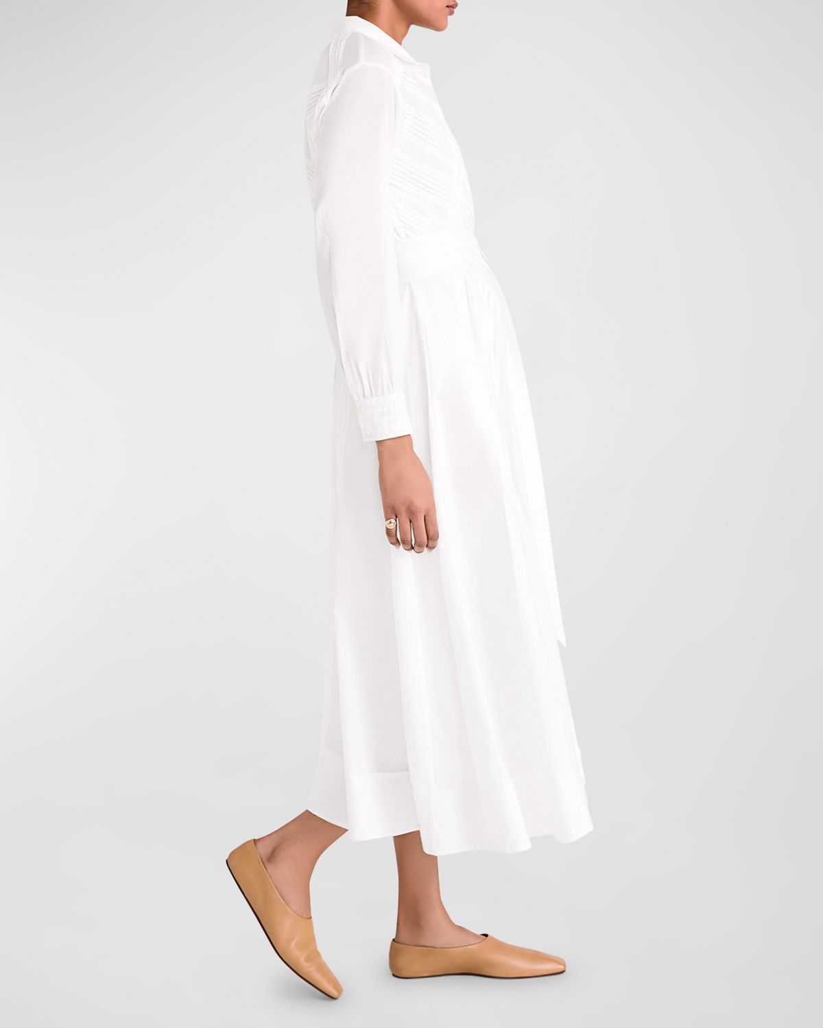 Merlette Liberty Pintuck Pima Cotton Midi Shirtdress