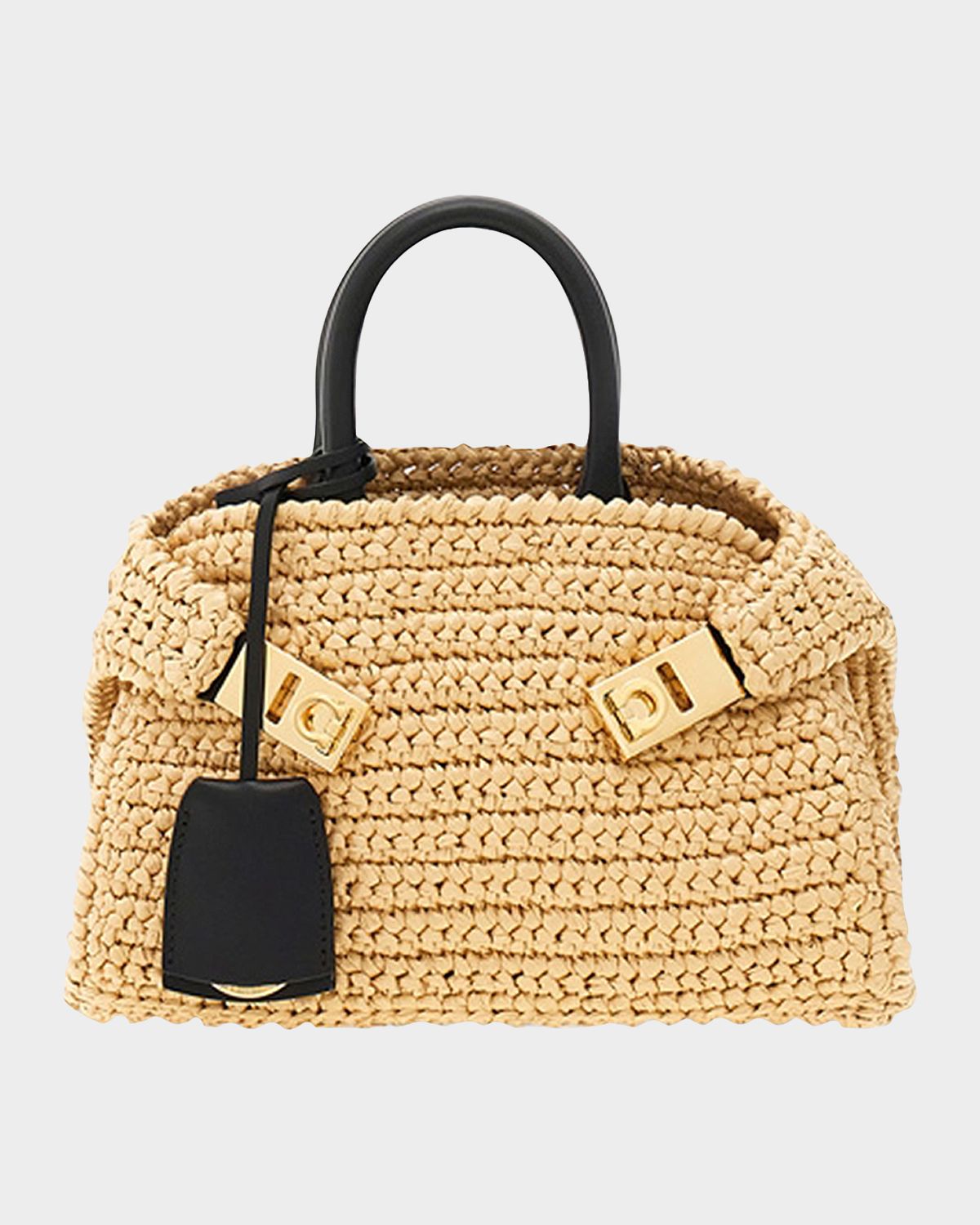 Ferragamo Hug Mini Crochet Raffia Top-Handle Bag