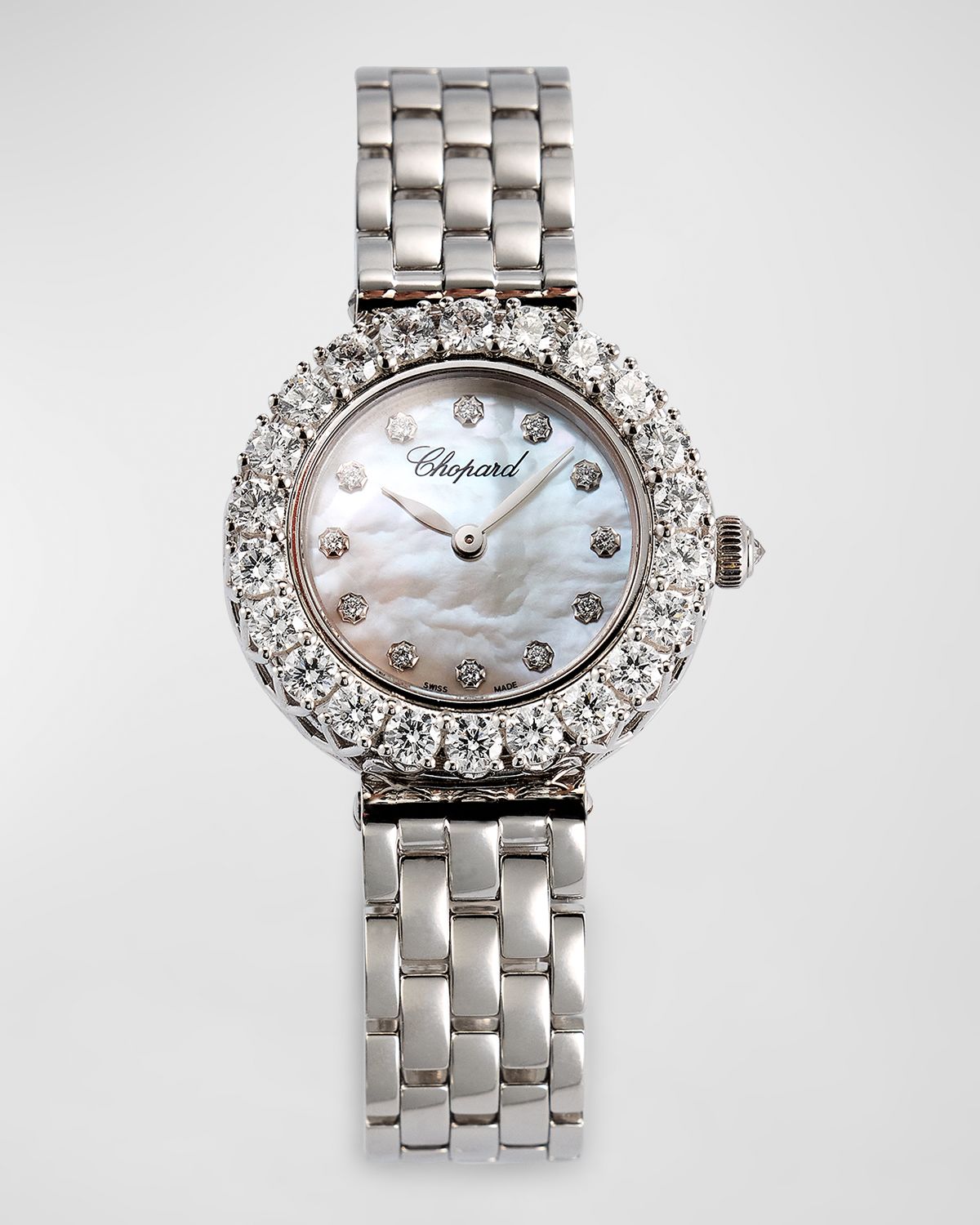 Chopard 18K White Gold 26mm Diamond Bezel and Mother-of-Pearl Dial Watch