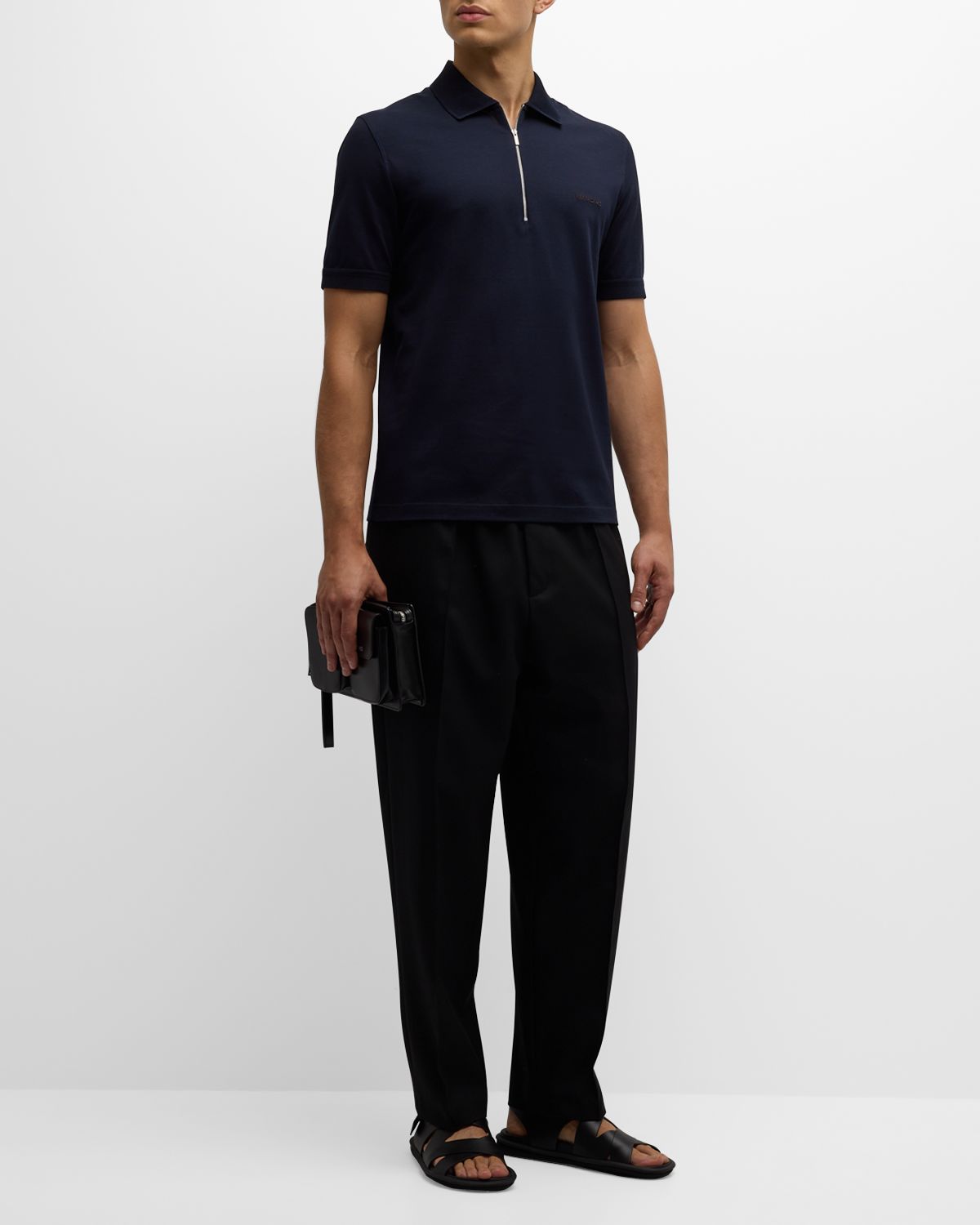 Ferragamo Men 's Pique Zip Polo Shirt