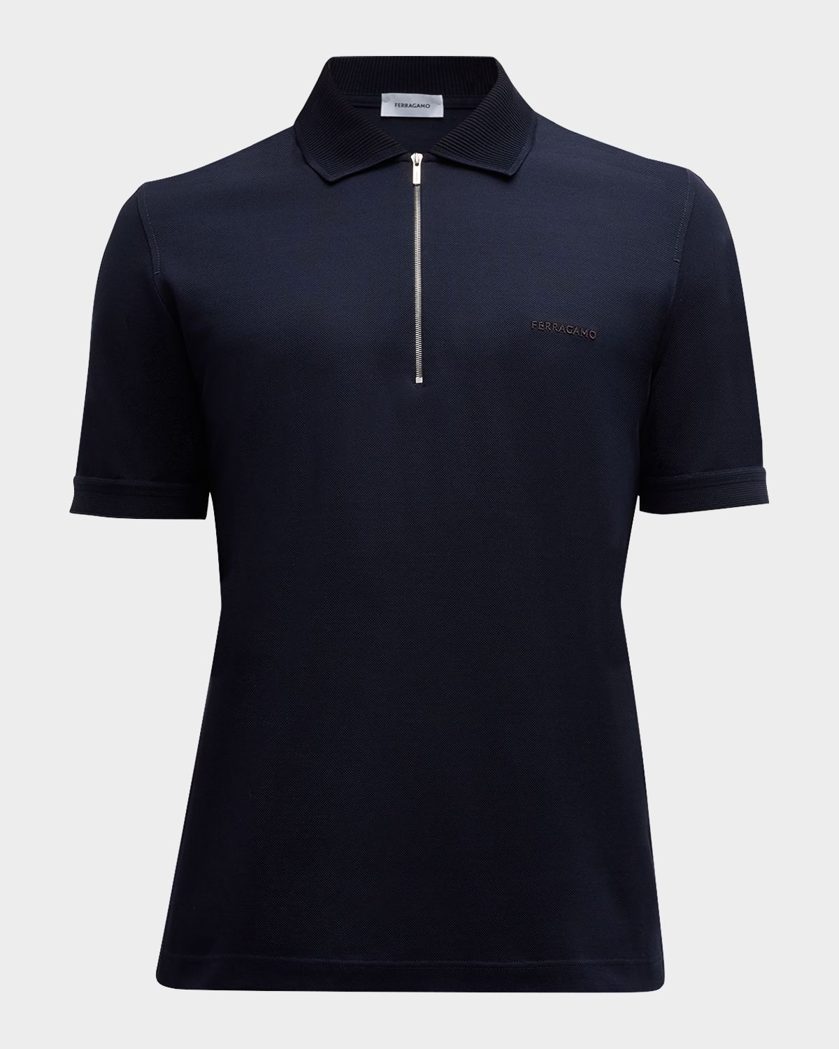 Ferragamo Men 's Pique Zip Polo Shirt
