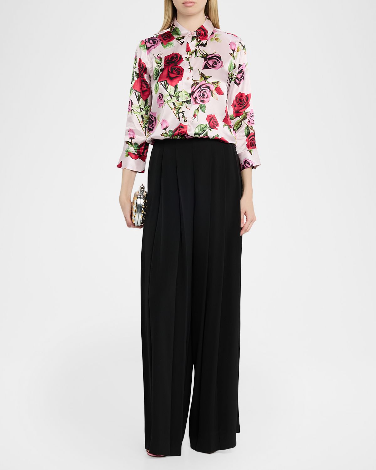 L 'Agence Nova Mid-Rise Wide-Leg Pleated Pants
