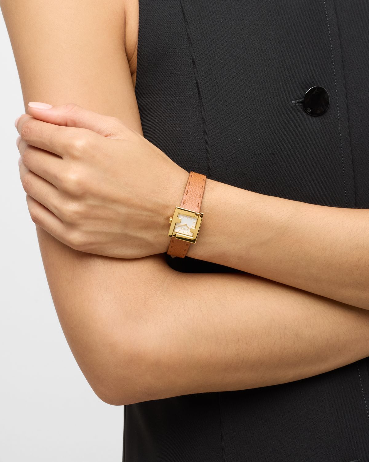 Fendi Square Face Leather Strap Watch